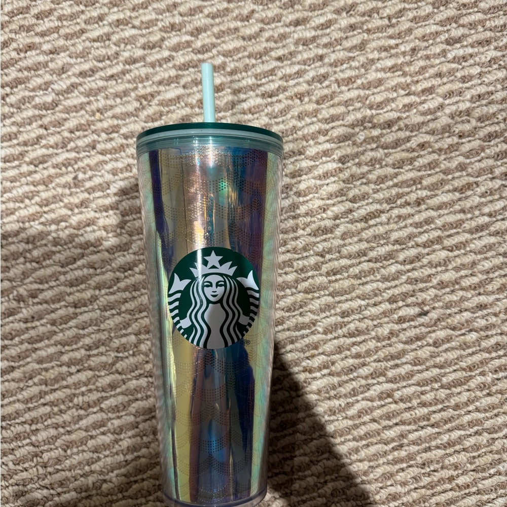 Starbucks Holographic Tumbler with Teal Straw